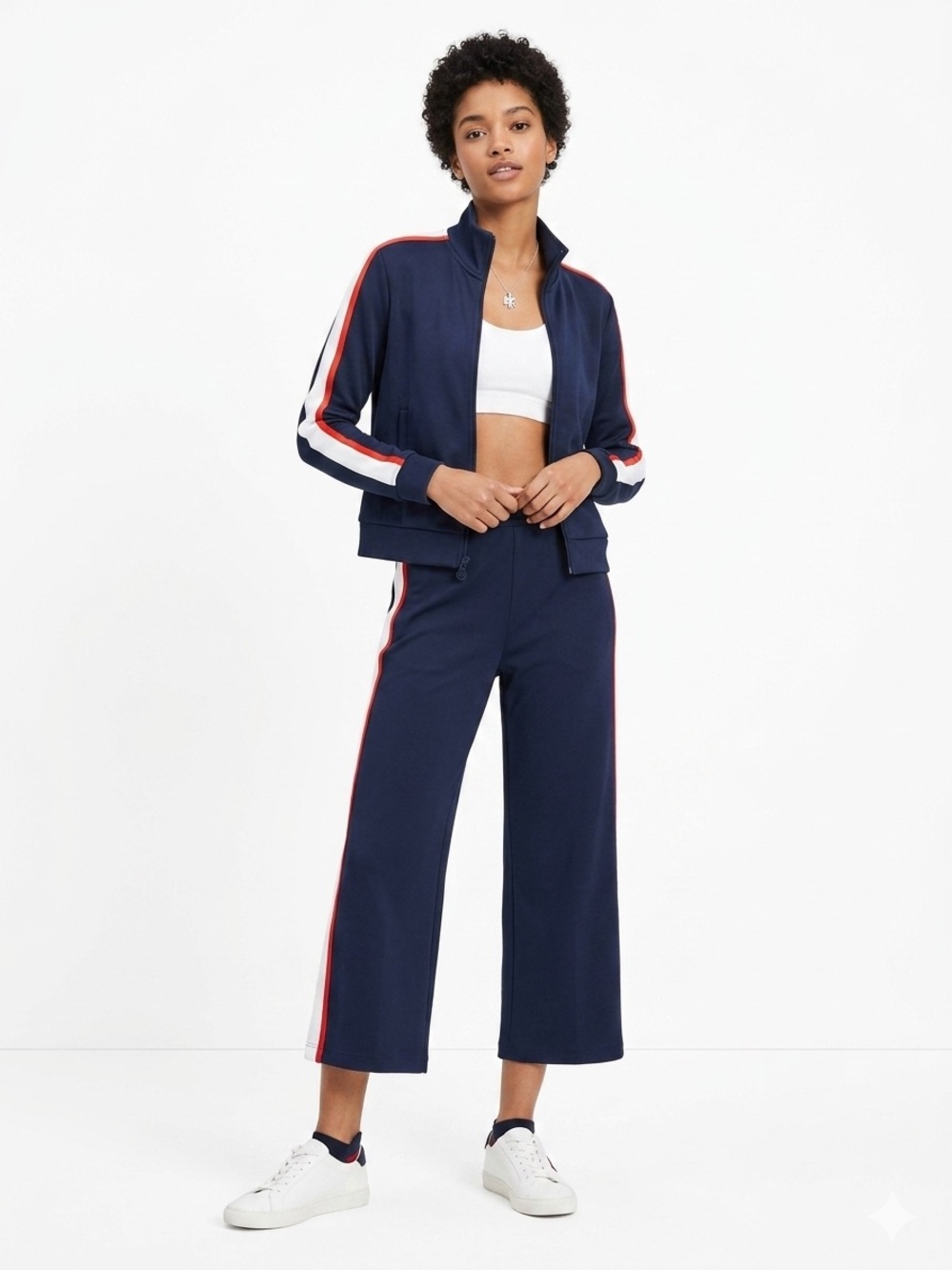 Tory Sport Navy Track Suit Set Jacket & Cropped Wide Leg Pants M